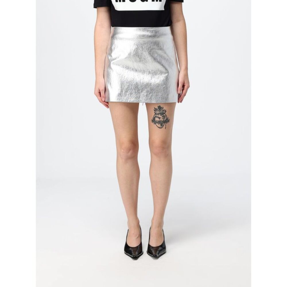 Msgm Women Slim Fit Laminated Faux Leather Pencil Mini Skirt Msgm In Silver